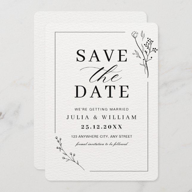 Minimalist Save the Date Card, Modern Wedding Invitation (Front/Back)