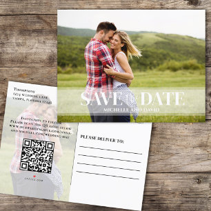 Minimalist Save the Date Photo QR Code Website Announcement Postcard