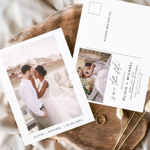 Minimalist Save the Date Postcard Script Photo