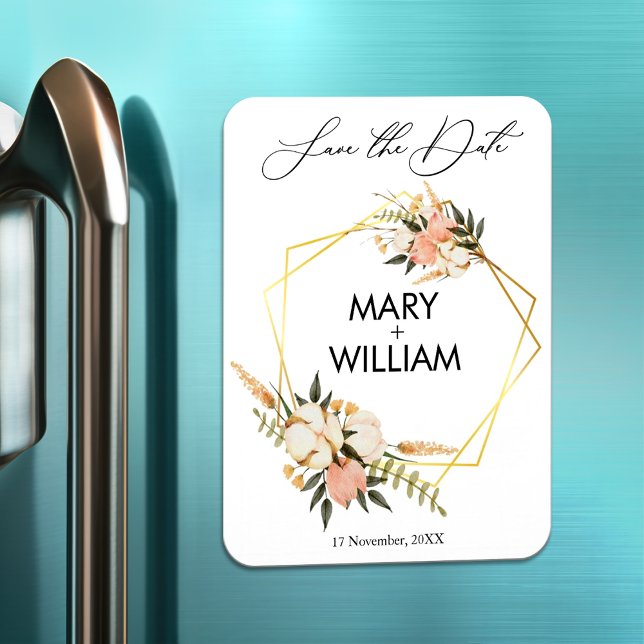 Minimalist save the date wedding gold foliage magnet (Creator Uploaded)