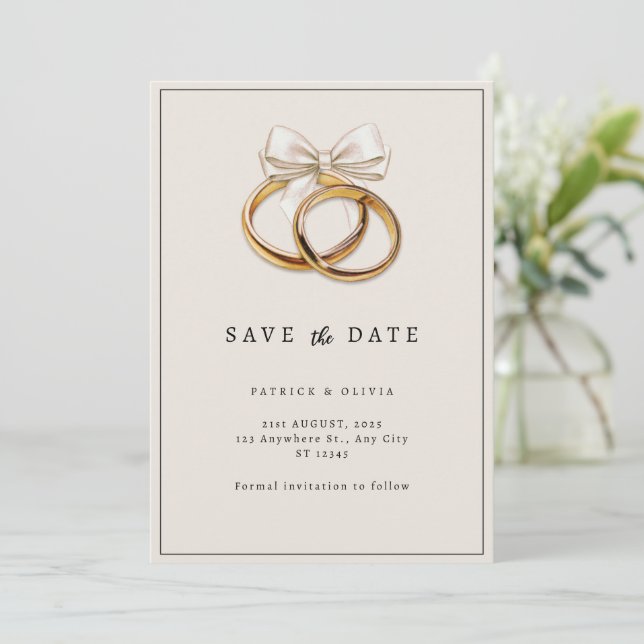Minimalist Save The Date Wedding Ring invitation (Standing Front)