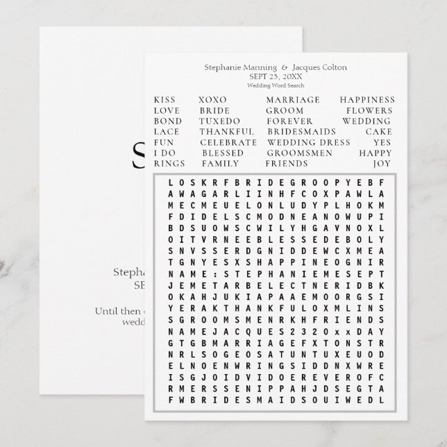 Minimalist Save the Date Wedding Word Search - W2 Invitation (Front/Back)