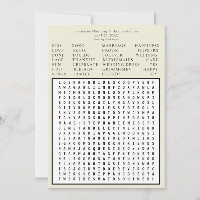 Minimalist Save the Date Word Search -Beige Invitation (Front)
