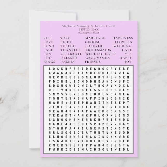 Minimalist Save the Date Word Search - Lavender Invitation (Front)