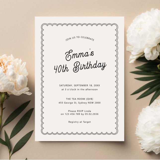 Minimalist scalloped 40th birthday party invitation (Creator Uploaded)