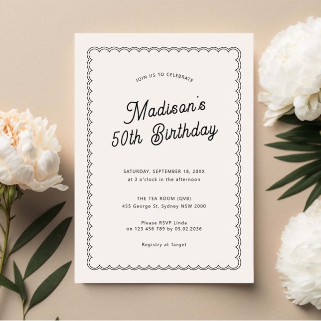 Minimalist scalloped 50th birthday party invitation (Creator Uploaded)