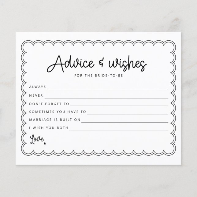 Minimalist scalloped border bride advice card (Front)