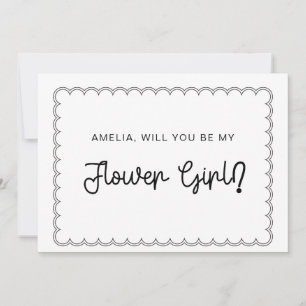 Minimalist scalloped border flower girl card
