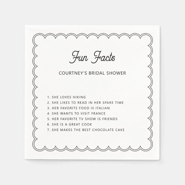 Minimalist Scalloped Border Fun Fact Napkins (Front)