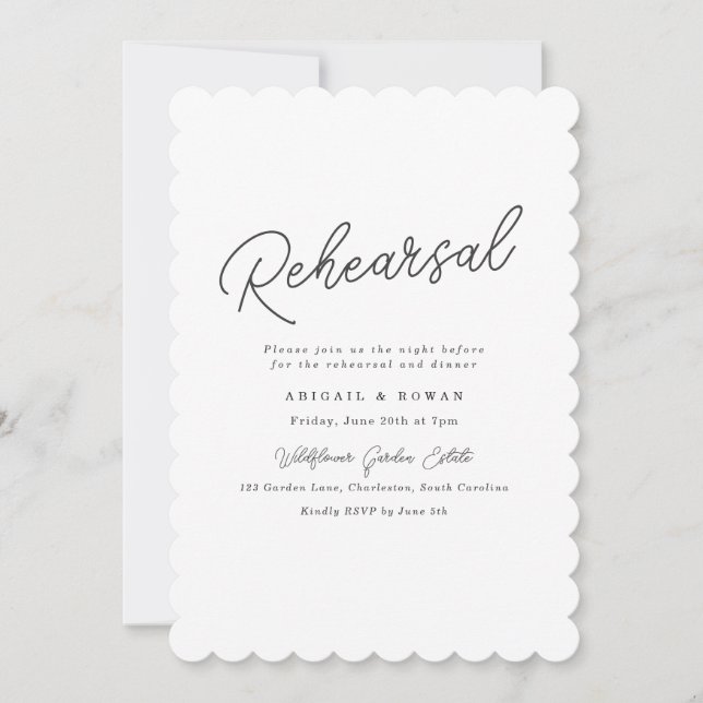 Minimalist Scalloped Script Rehearsal Dinner Invitation (Front)