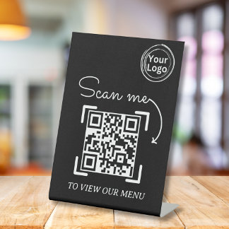 Minimalist Scan Me Menu Business Logo QR Code  Ped Pedestal Sign
