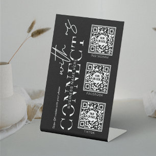 Minimalist Scan to Connect Social Media 3 QR Codes Pedestal Sign