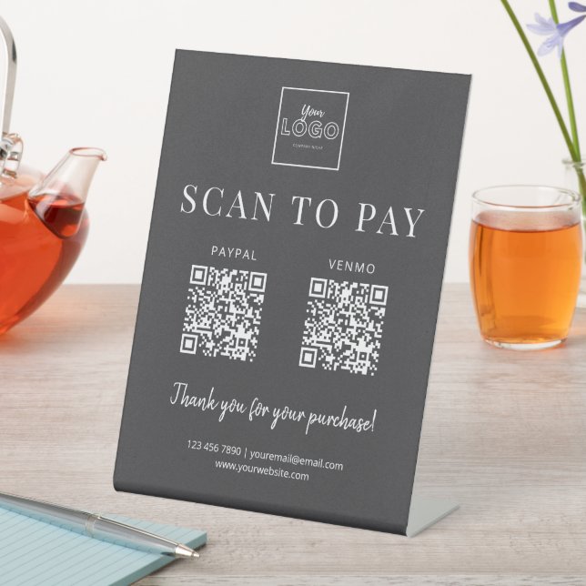 Minimalist Scan to Pay Logo QR Code Payment Grey Pedestal Sign (In SItu)