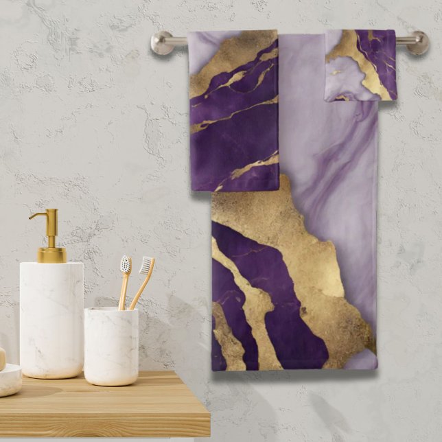 Minimalist Scandinavian Chic Lilac Purple Marble Bath Towel Set (Minimalist Scandinavian Chic Lilac Purple Marble Bath Towel Set)