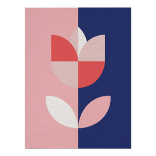 Minimalist Scandinavian Geometric Tulip Flower San Poster