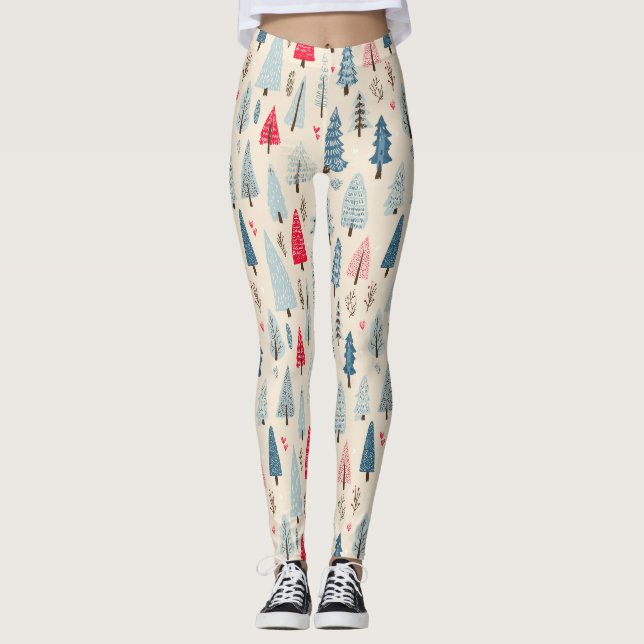 Minimalist Scandinavian Tree Forest Pattern Leggings (Front)