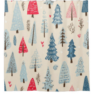 Minimalist Scandinavian Tree Forest Pattern Shower Curtain