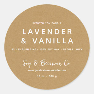 Minimalist Scented Soy Beeswax Candle KRAFT Classic Round Sticker