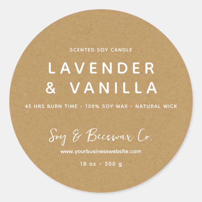 Minimalist Scented Soy Beeswax Candle KRAFT Classic Round Sticker (Front)
