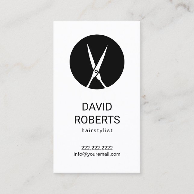 Minimalist Scissor Logo Hair Stylist Beauty Salon Business Card (Front)