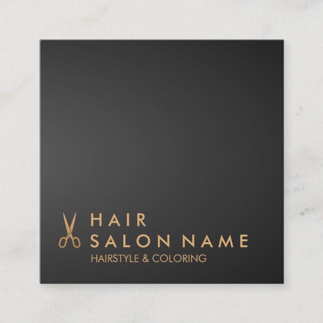 Minimalist Scissors Hair Stylist Black Gradient Square Business Card (Front)