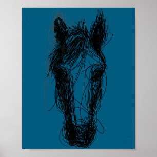Minimalist scribble horse face shirt abstract line poster