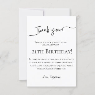 Minimalist script 21th birthday thank you card