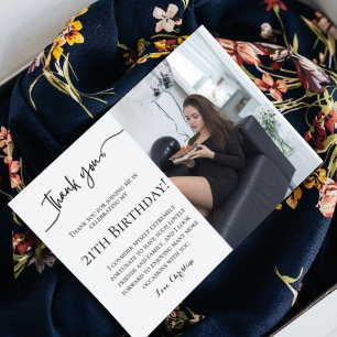 Minimalist script 21th birthday thank you card