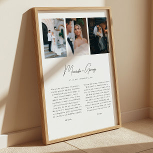 Minimalist Script 3-Photo Custom Wedding Vows Poster