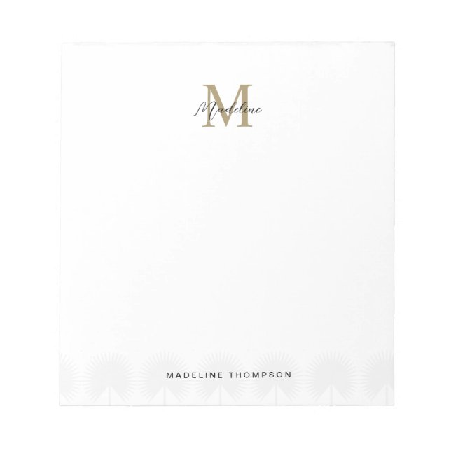 Minimalist Script Anahaw Leaves Gold Monogram Notepad (Front)