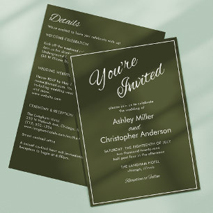 Minimalist Script Army Green All-in-One Wedding Invitation