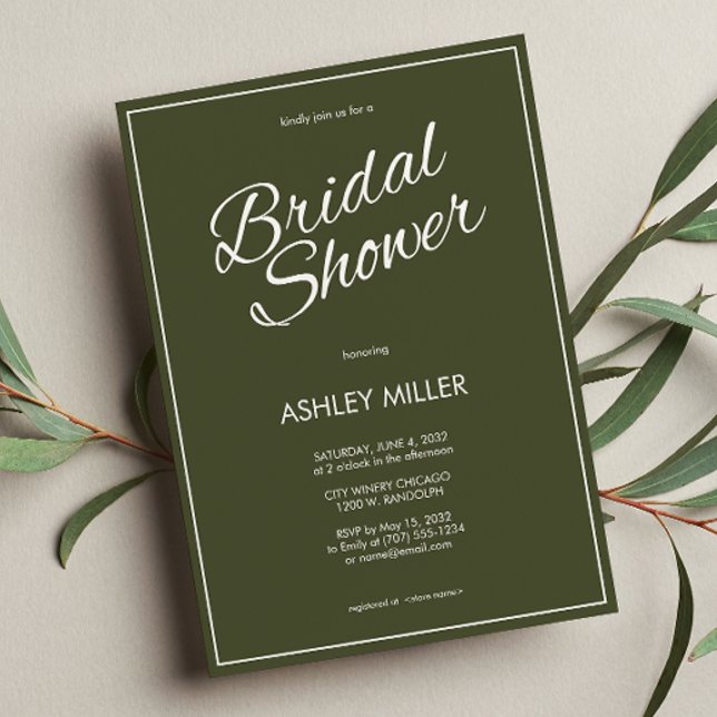Minimalist Script Army Green Bridal Shower Invitation (Creator Uploaded)