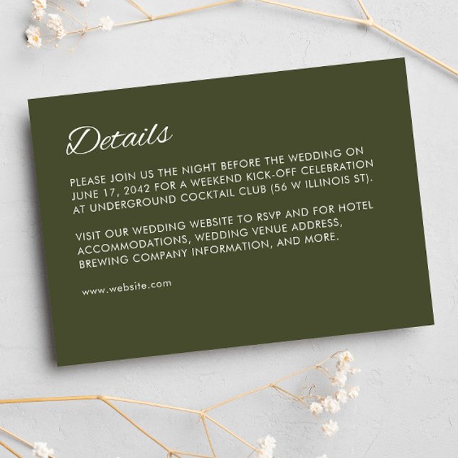 Minimalist Script Army Green Wedding Enclosure Card (Creator Uploaded)