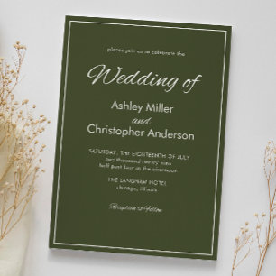 Minimalist Script Army Green Wedding Invitation