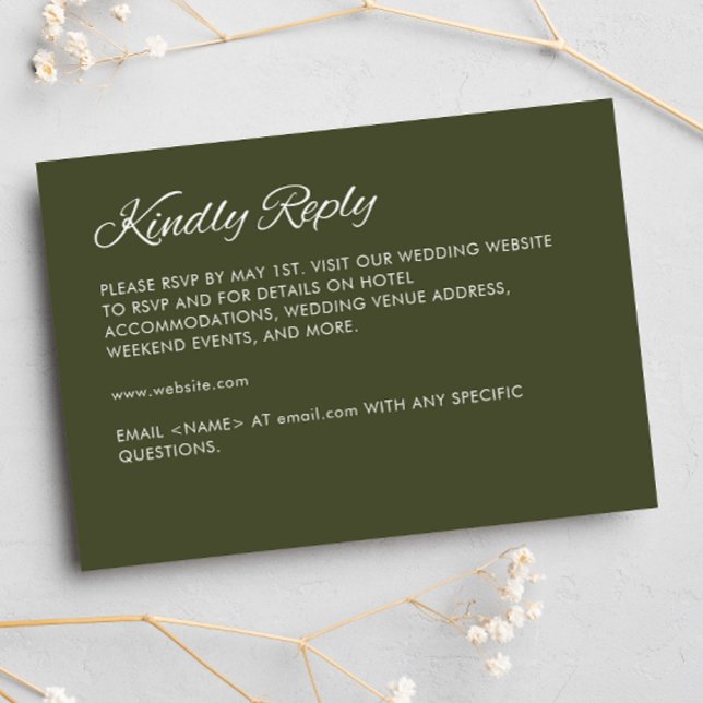Minimalist Script Army Green Wedding RSVP Card (Creator Uploaded)