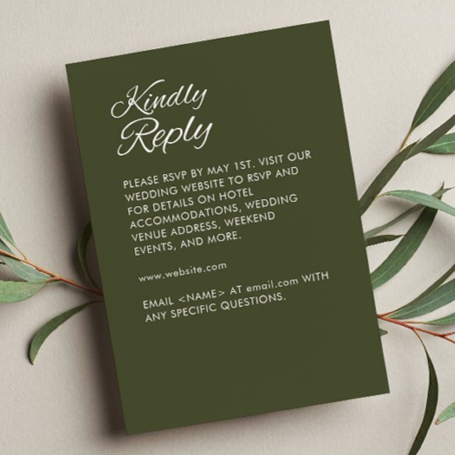 Minimalist Script Army Green Wedding RSVP Card (Creator Uploaded)