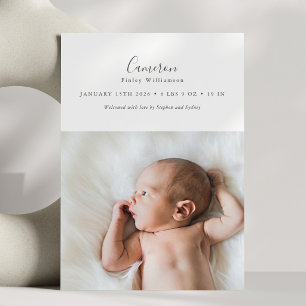 Minimalist Script Baby Name Photo Birth Stats Announcement