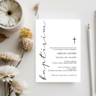 Minimalist Script Baptism Typography Invitation