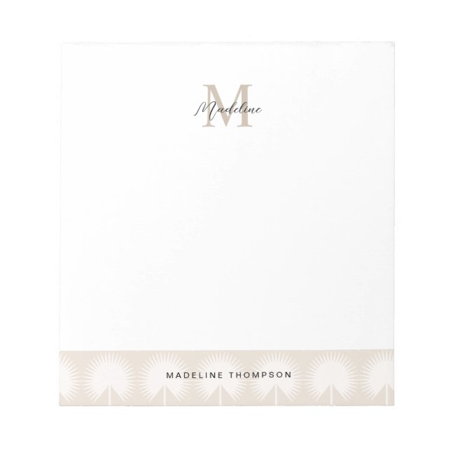 Minimalist Script Beige Anahaw Leaves Monogram Notepad (Front)