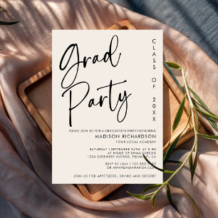 Minimalist Script Beige Boho Graduation Party Invitation