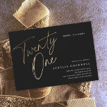 Minimalist Script Black and Gold 21st Birthday Invitation<br><div class="desc">Modern minimalist 21st birthday party invitation features stylish faux gold foil number handwritten script Twenty One and your party details in classic serif font on black background colour, simple and elegant, great surprise adult milestone birthday invitation for men and women. The black background colour can be changed to any colour...</div>