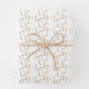 Minimalist Script Black and Gold 21st Birthday Wrapping Paper Sheet
