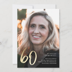Minimalist Script Black and Gold 60th Birthday Invitation