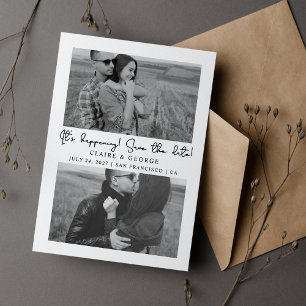 Minimalist Script Black and White 2 Photos Save The Date