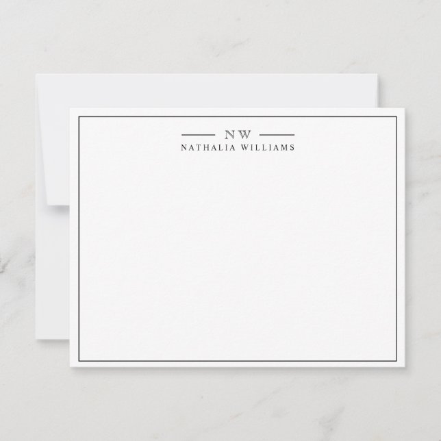 Minimalist Script Black and White Border Monogram Card (Front)