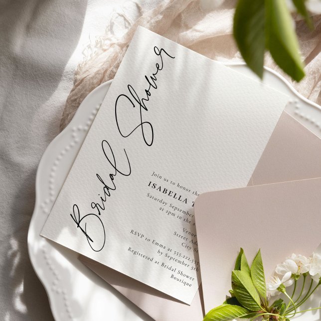 Minimalist Script Black and White Bridal Shower Invitation (Creator Uploaded)