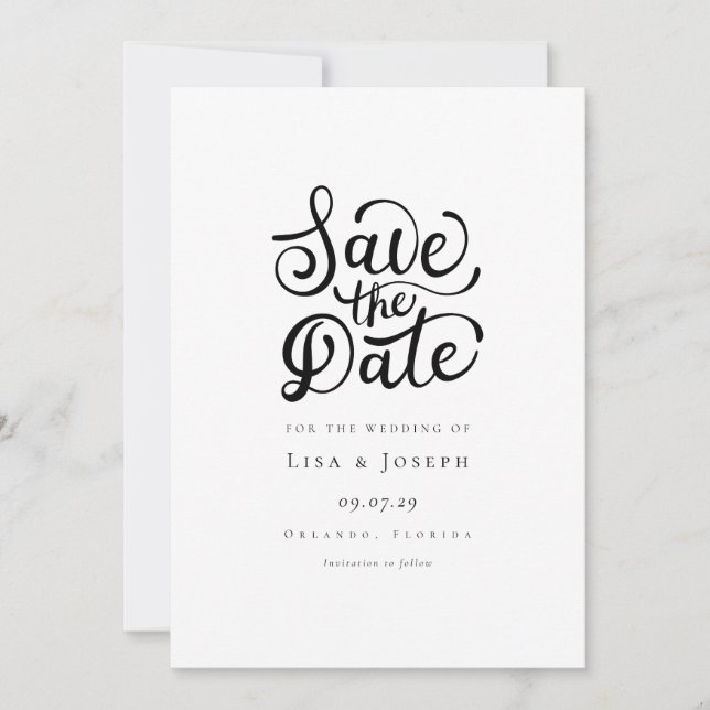 Minimalist Script Black and White Save the Date (Front)