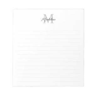 Minimalist Script Black Grey Monogram Lined Notepad