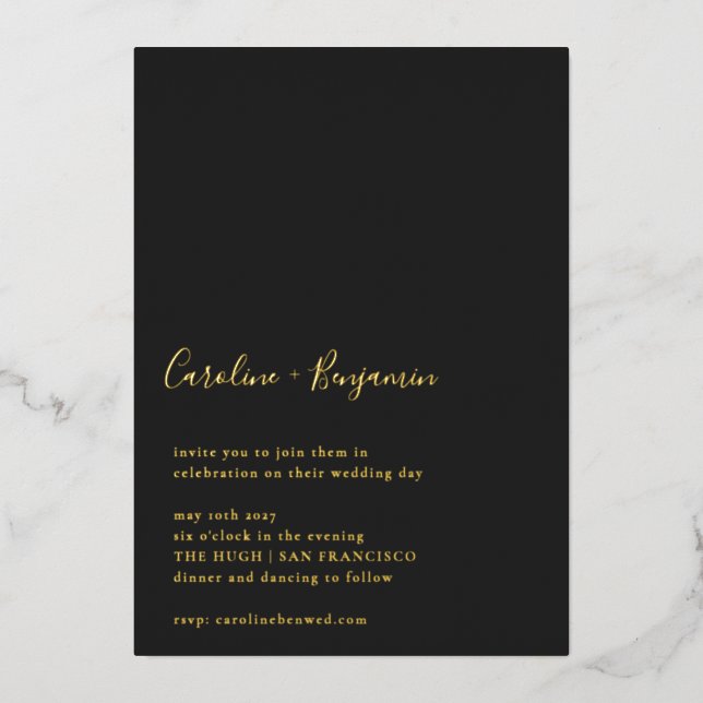 Minimalist Script Black Modern Wedding Gold (Front)