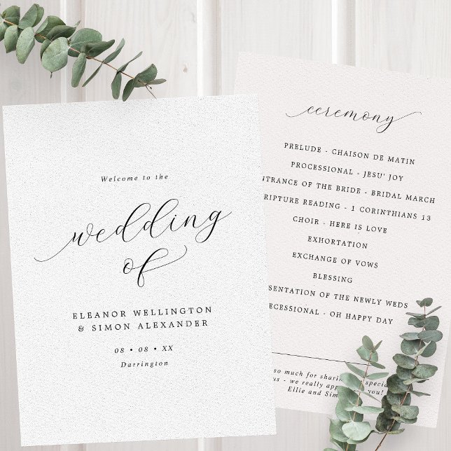 Minimalist Script Black & White Flat Wedding Programme (Creator Uploaded)